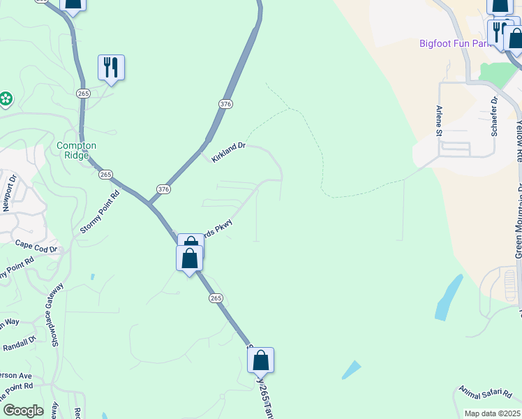 map of restaurants, bars, coffee shops, grocery stores, and more near 2905 Vineyards Parkway in Branson