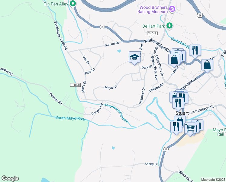 map of restaurants, bars, coffee shops, grocery stores, and more near 603 Mayo Court in Stuart