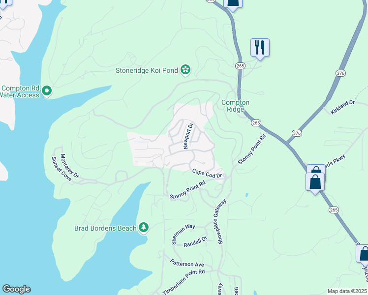 map of restaurants, bars, coffee shops, grocery stores, and more near 171 Cape Cod Drive in Branson