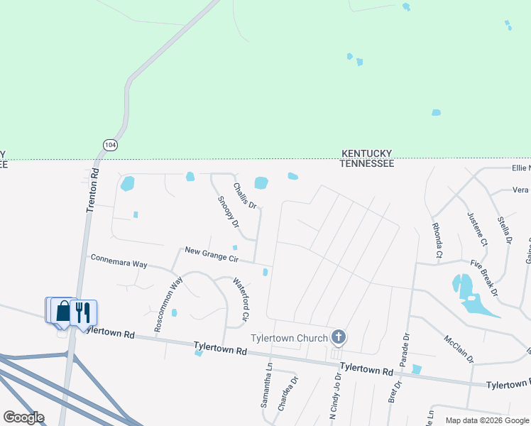 map of restaurants, bars, coffee shops, grocery stores, and more near 4041 Challis Drive in Clarksville