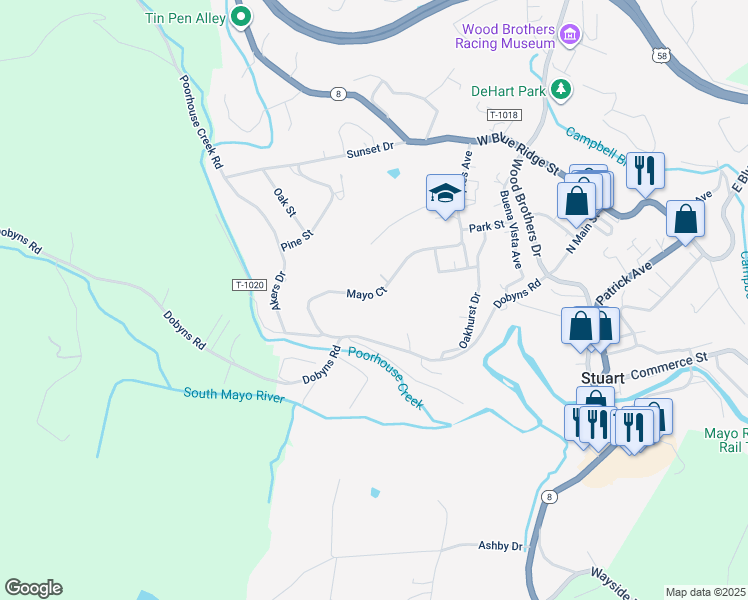 map of restaurants, bars, coffee shops, grocery stores, and more near 603 Mayo Court in Stuart