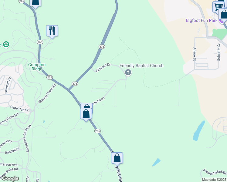 map of restaurants, bars, coffee shops, grocery stores, and more near 2904 Vineyards Parkway in Branson