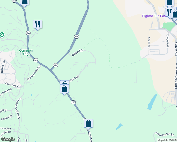 map of restaurants, bars, coffee shops, grocery stores, and more near 2905 Vineyards Parkway in Branson