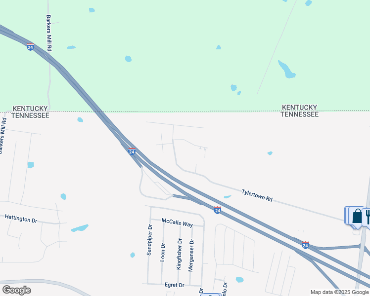 map of restaurants, bars, coffee shops, grocery stores, and more near 1769 Spring Water Drive in Clarksville
