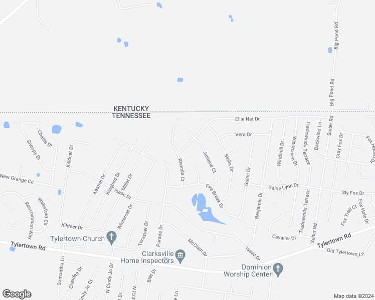 map of restaurants, bars, coffee shops, grocery stores, and more near 824 Ellie Nat Drive in Clarksville