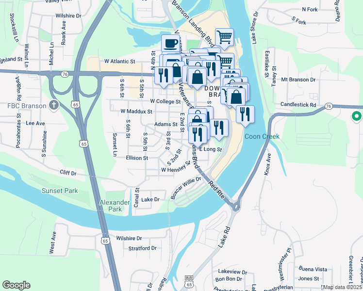 map of restaurants, bars, coffee shops, grocery stores, and more near 703 U.S. 65 Business in Branson