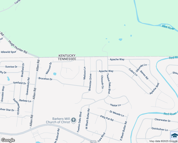 map of restaurants, bars, coffee shops, grocery stores, and more near 2949 Brewster Drive in Clarksville