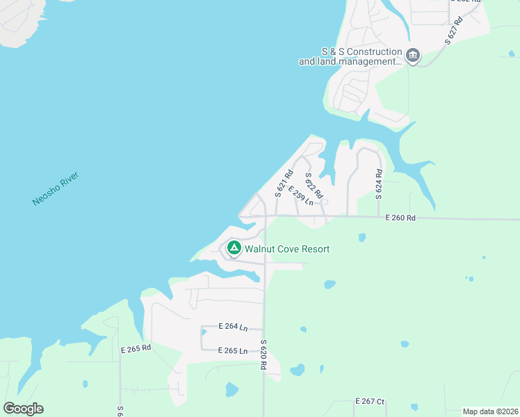map of restaurants, bars, coffee shops, grocery stores, and more near 62001 East 260 Road in Grove