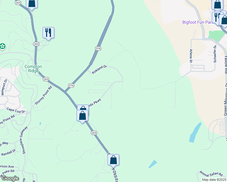 map of restaurants, bars, coffee shops, grocery stores, and more near 2903 Vineyards Parkway in Branson