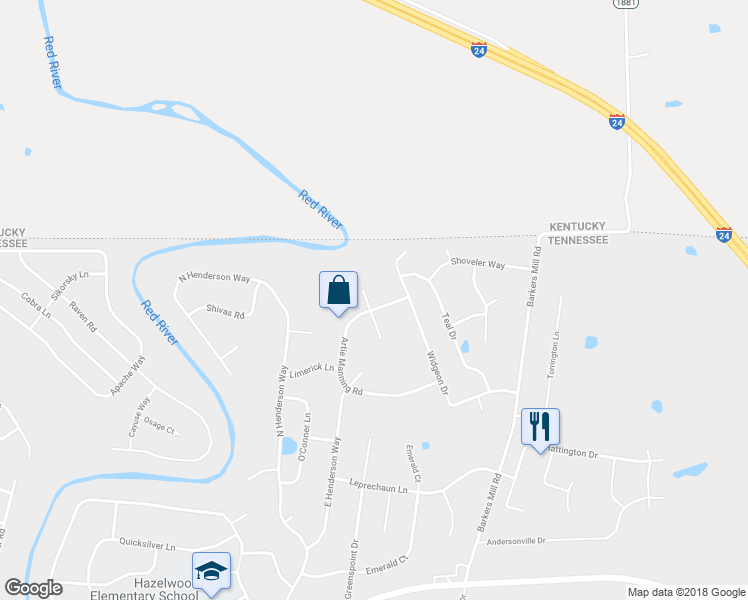 map of restaurants, bars, coffee shops, grocery stores, and more near 3513 Sunbelt Drive in Clarksville