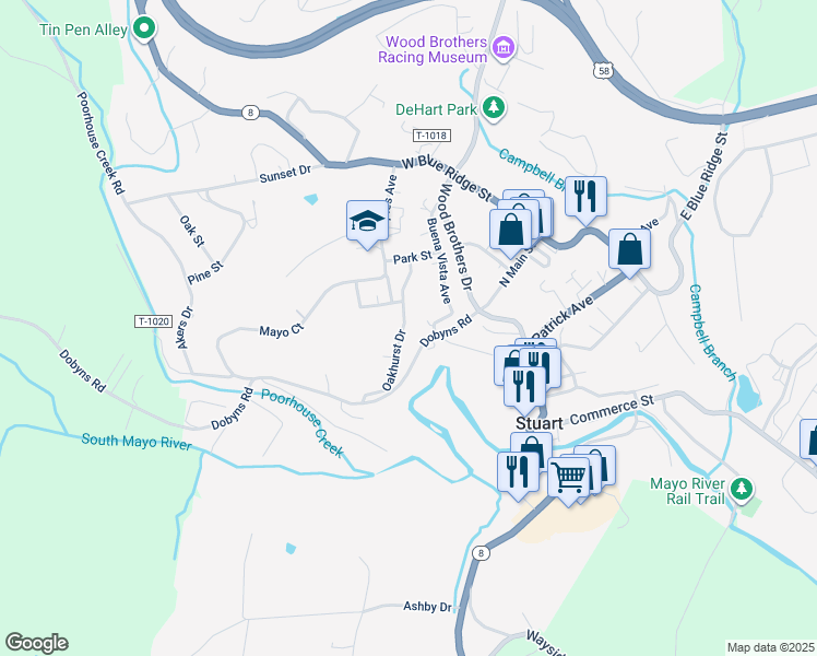 map of restaurants, bars, coffee shops, grocery stores, and more near 405 Oakhurst Drive in Stuart