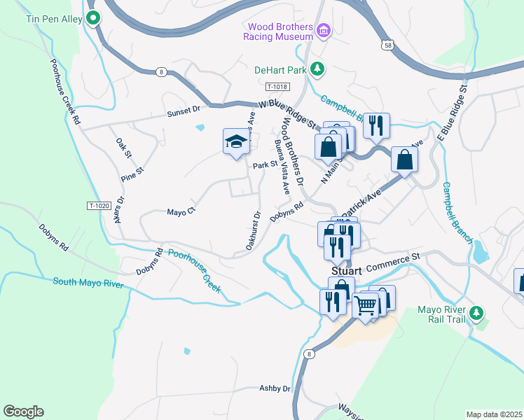 map of restaurants, bars, coffee shops, grocery stores, and more near 405 Oakhurst Drive in Stuart
