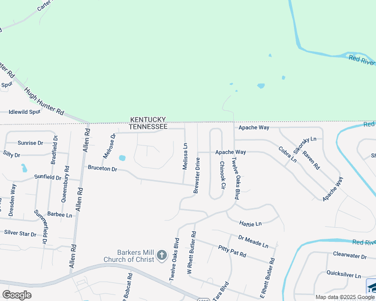 map of restaurants, bars, coffee shops, grocery stores, and more near 3345 Melissa Lane in Clarksville