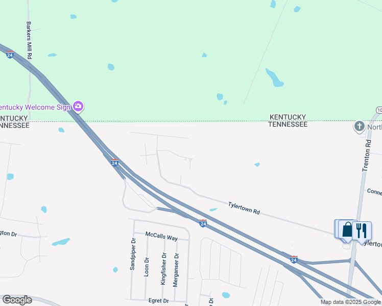 map of restaurants, bars, coffee shops, grocery stores, and more near 1761 Spring Water Drive in Clarksville