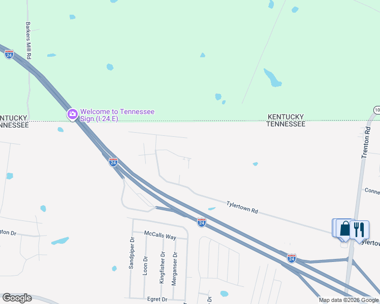map of restaurants, bars, coffee shops, grocery stores, and more near 1761 Spring Water Drive in Clarksville
