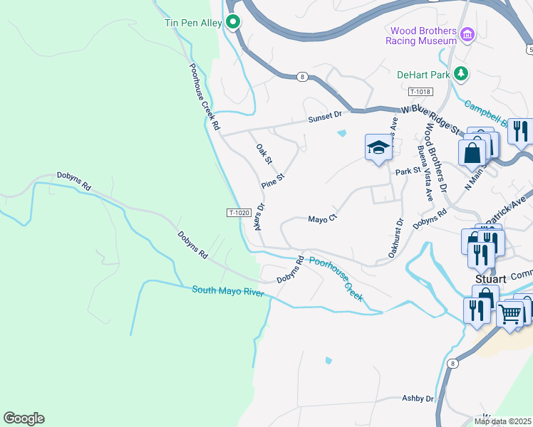 map of restaurants, bars, coffee shops, grocery stores, and more near 105 Akers Drive in Stuart