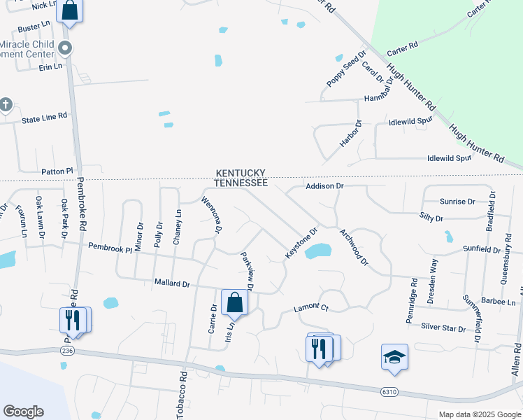 map of restaurants, bars, coffee shops, grocery stores, and more near 1238 Cobblestone Lane in Clarksville