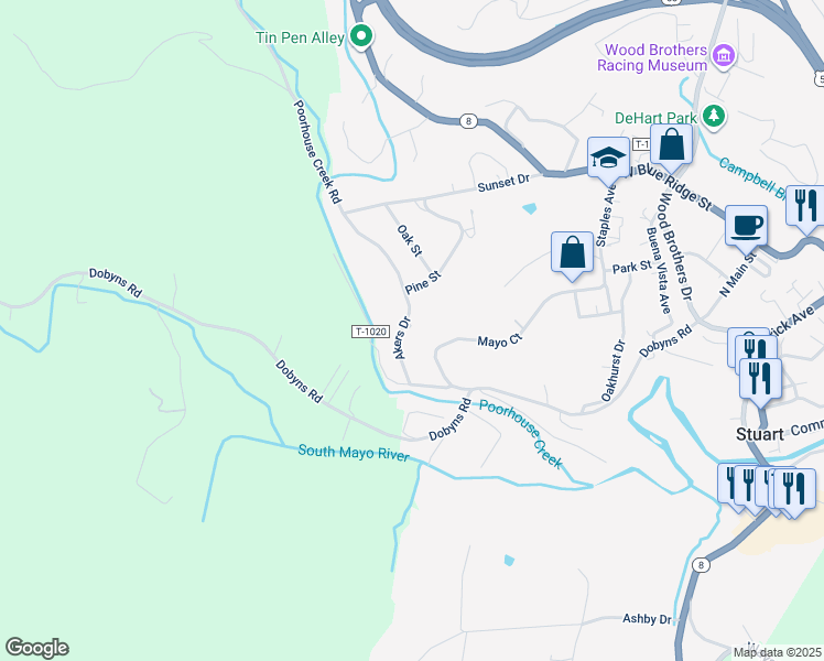 map of restaurants, bars, coffee shops, grocery stores, and more near 105 Akers Drive in Stuart