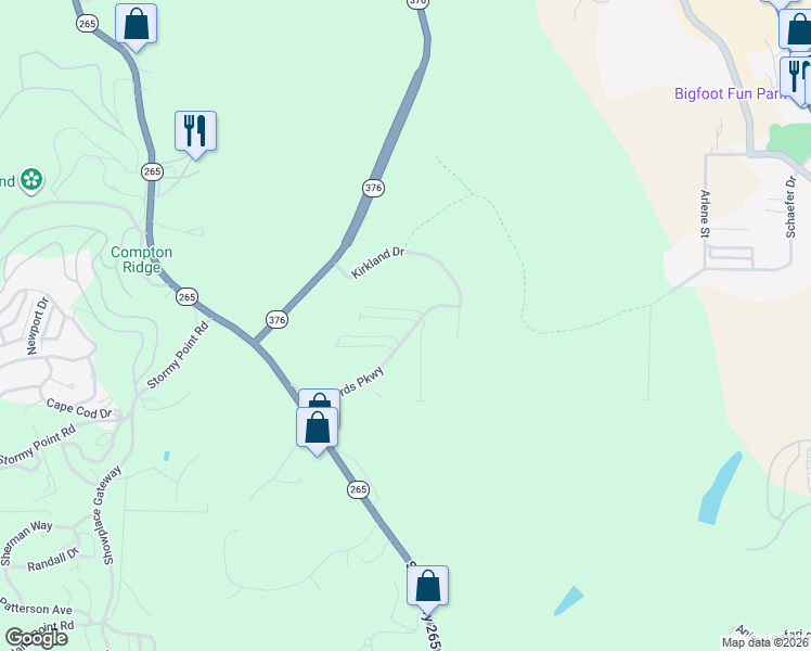 map of restaurants, bars, coffee shops, grocery stores, and more near 3002 North Vineyards Terrace in Branson