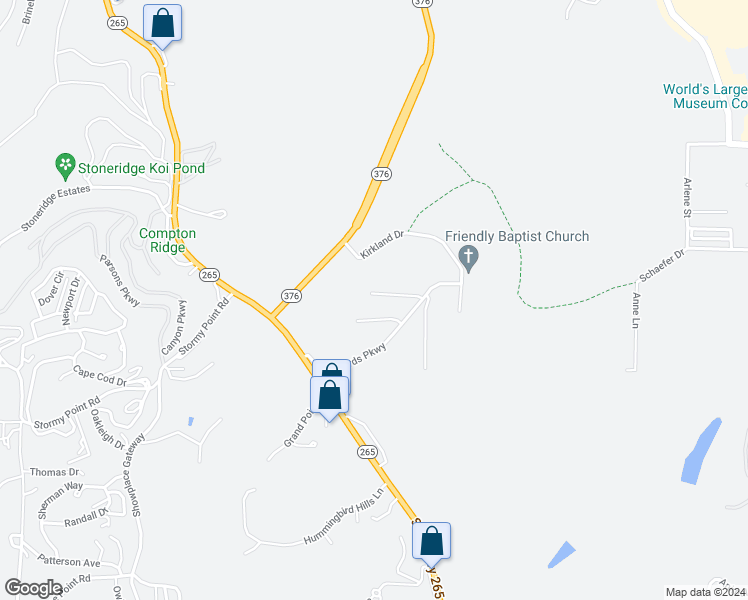 map of restaurants, bars, coffee shops, grocery stores, and more near 2963 Vineyards Parkway in Branson