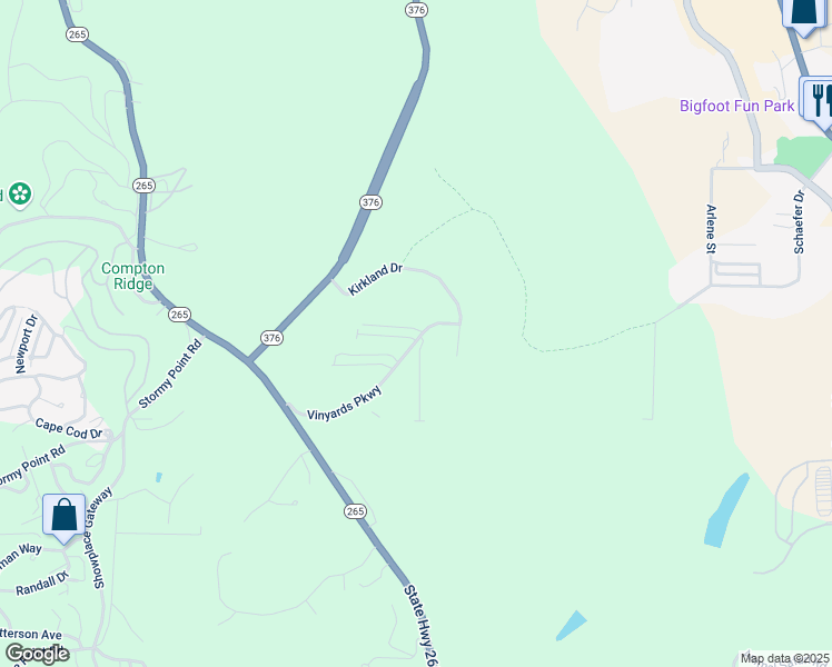 map of restaurants, bars, coffee shops, grocery stores, and more near 2918 Vineyard Parkway in Branson
