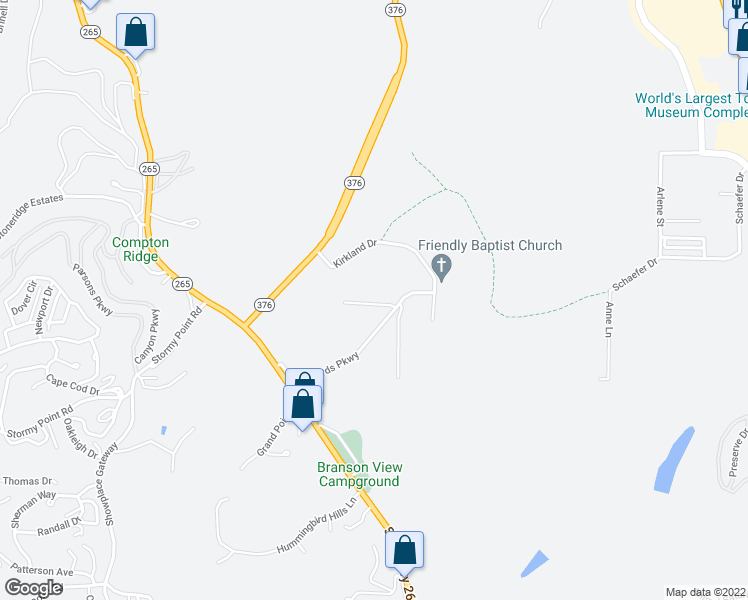 map of restaurants, bars, coffee shops, grocery stores, and more near 2956 Vineyards Parkway in Branson