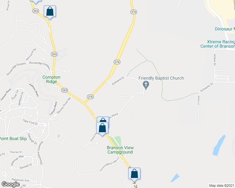 map of restaurants, bars, coffee shops, grocery stores, and more near 2964 Vineyards Parkway in Branson