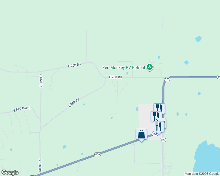 map of restaurants, bars, coffee shops, grocery stores, and more near 55613 East 260 Road in Afton