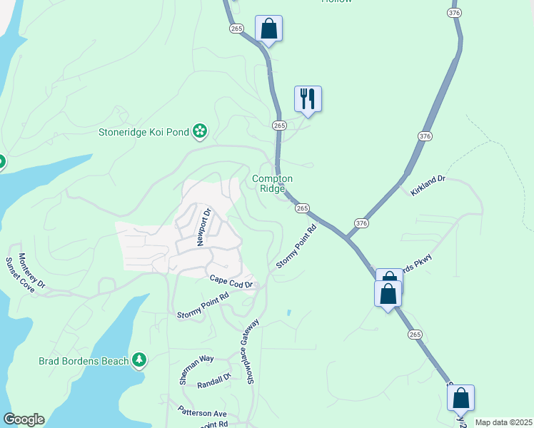 map of restaurants, bars, coffee shops, grocery stores, and more near 103 Gregory Lane in Branson