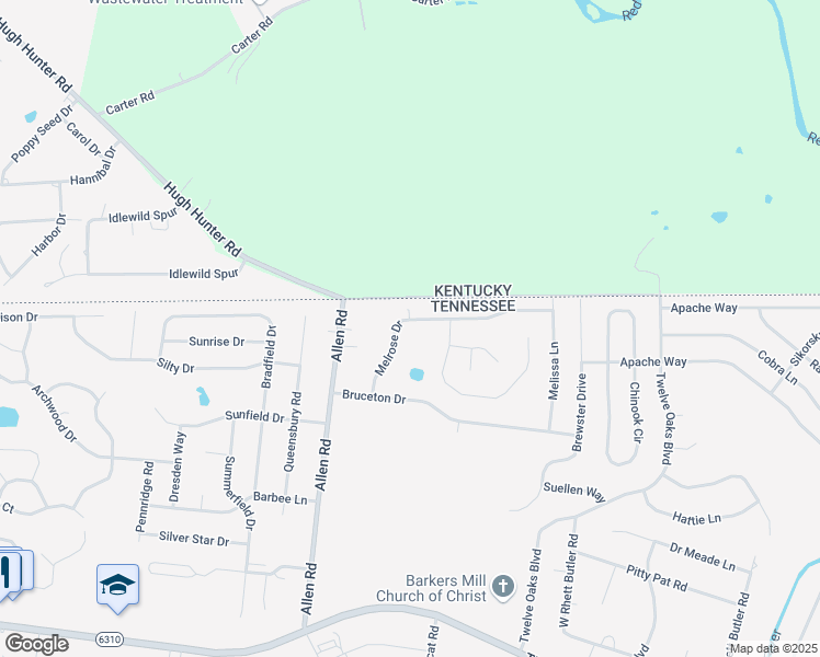 map of restaurants, bars, coffee shops, grocery stores, and more near 3439 Melrose Drive in Clarksville