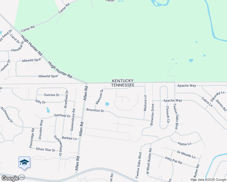 map of restaurants, bars, coffee shops, grocery stores, and more near 3449 Melrose Drive in Clarksville