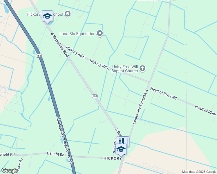 map of restaurants, bars, coffee shops, grocery stores, and more near 300 Luid Drive in Chesapeake