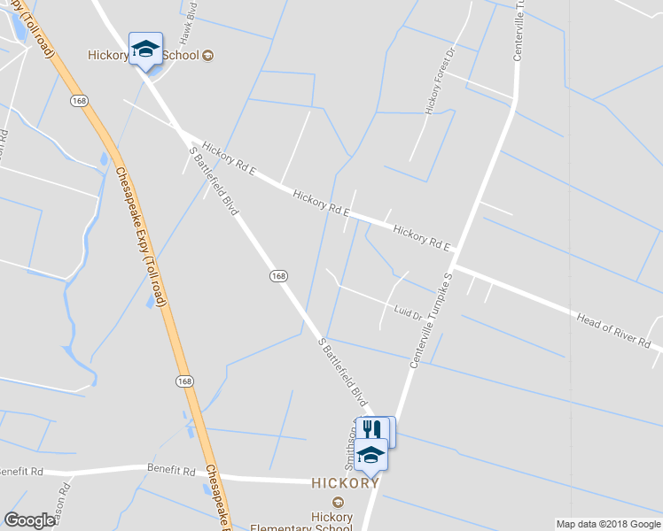 map of restaurants, bars, coffee shops, grocery stores, and more near 300 Luid Drive in Chesapeake
