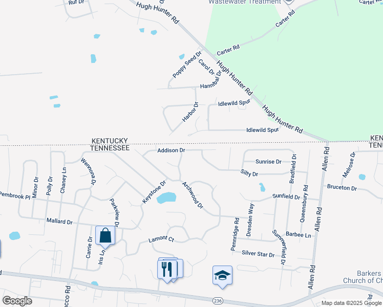 map of restaurants, bars, coffee shops, grocery stores, and more near 1428 Addison Drive in Clarksville