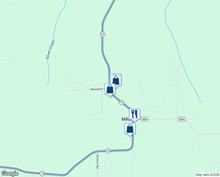 map of restaurants, bars, coffee shops, grocery stores, and more near 11048 Missouri 76 in Kirbyville