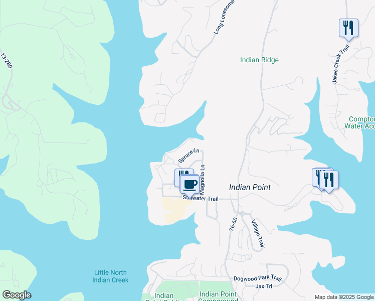 map of restaurants, bars, coffee shops, grocery stores, and more near 93 Spruce Lane in Branson
