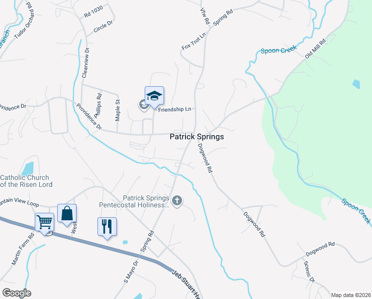 map of restaurants, bars, coffee shops, grocery stores, and more near 432 Spring Road in Patrick Springs