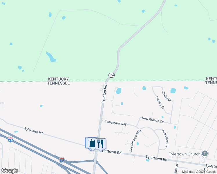 map of restaurants, bars, coffee shops, grocery stores, and more near 4291 Trenton Road in Clarksville