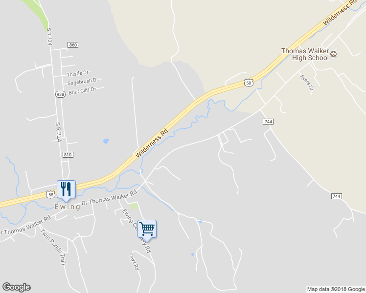 map of restaurants, bars, coffee shops, grocery stores, and more near Dr Thomas Walker Road in Ewing