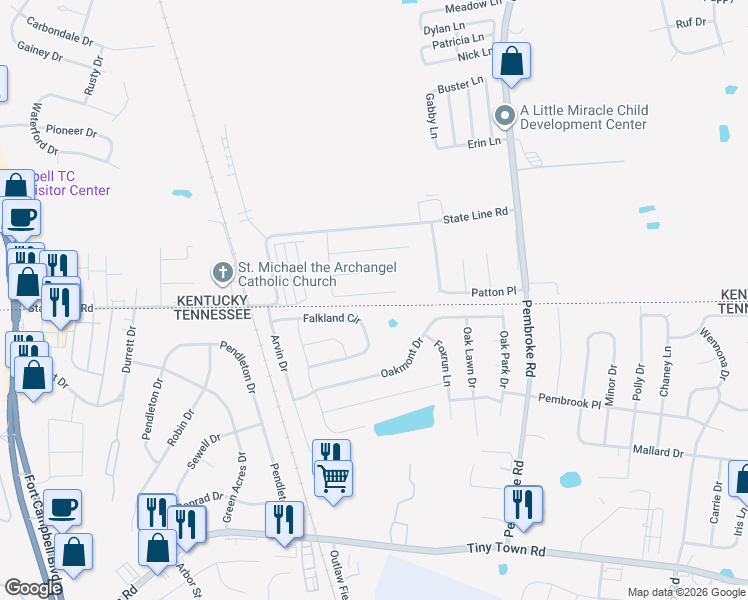 map of restaurants, bars, coffee shops, grocery stores, and more near 1053 Shadow Ridge Avenue in Oak Grove