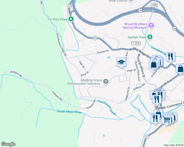 map of restaurants, bars, coffee shops, grocery stores, and more near 210-220 Pine Street in Stuart