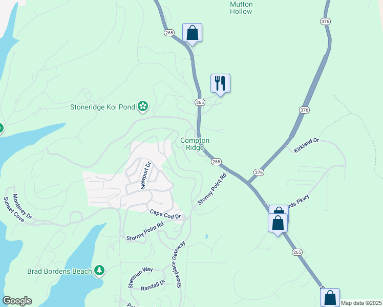 map of restaurants, bars, coffee shops, grocery stores, and more near 103 Gregory Lane in Branson