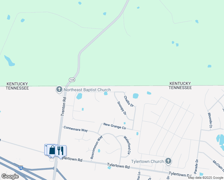 map of restaurants, bars, coffee shops, grocery stores, and more near 4121 Challis Drive in Clarksville