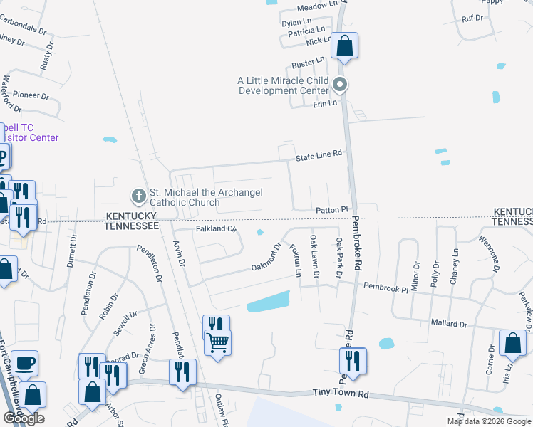 map of restaurants, bars, coffee shops, grocery stores, and more near 1129 Keith Avenue in Oak Grove