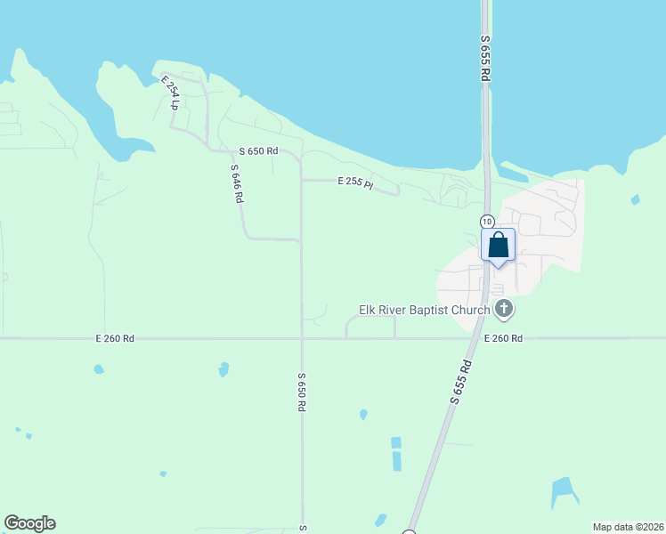 map of restaurants, bars, coffee shops, grocery stores, and more near 25800 South 650 Road in Grove