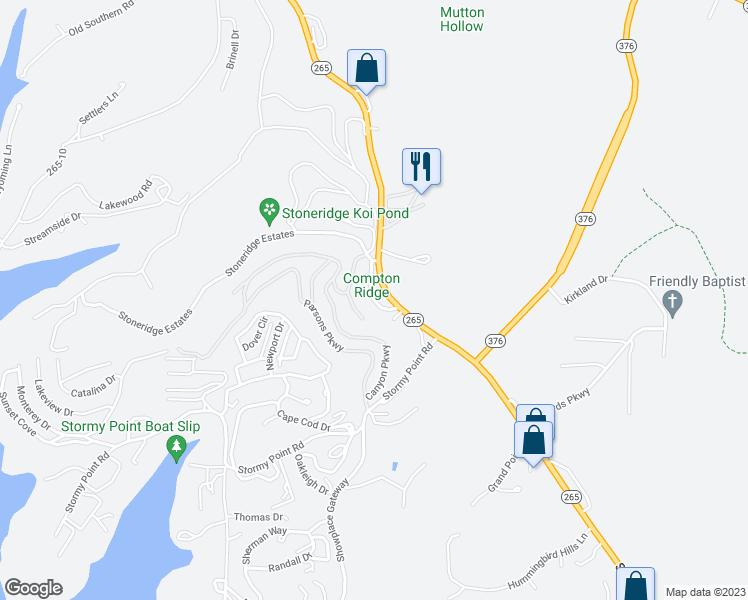 map of restaurants, bars, coffee shops, grocery stores, and more near 79 Royal Vista Drive in Branson