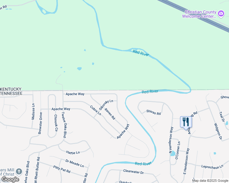 map of restaurants, bars, coffee shops, grocery stores, and more near 1772 Apache Way in Clarksville