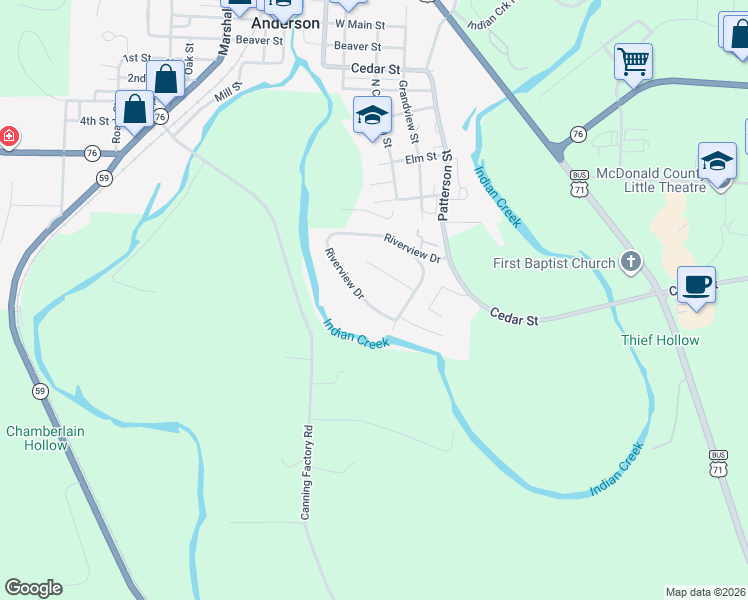 map of restaurants, bars, coffee shops, grocery stores, and more near 101-107 Kyle Dr in Anderson