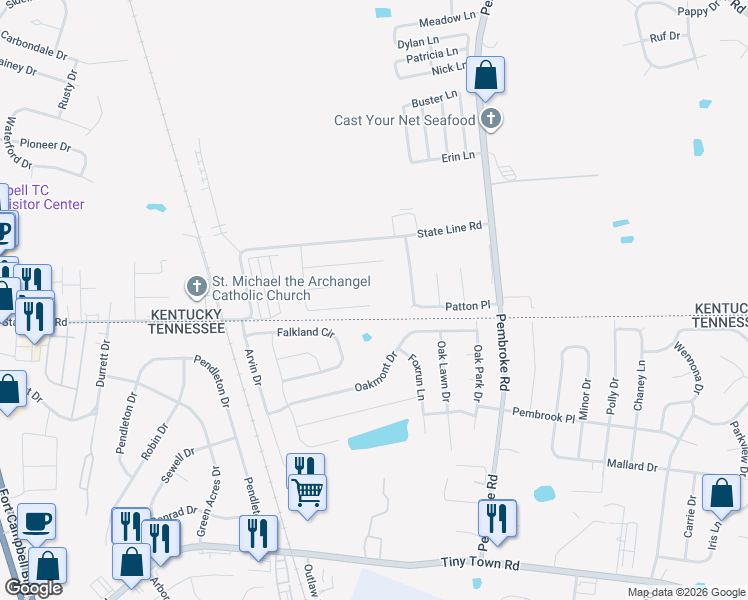 map of restaurants, bars, coffee shops, grocery stores, and more near 1066 Shadow Ridge Avenue in Oak Grove