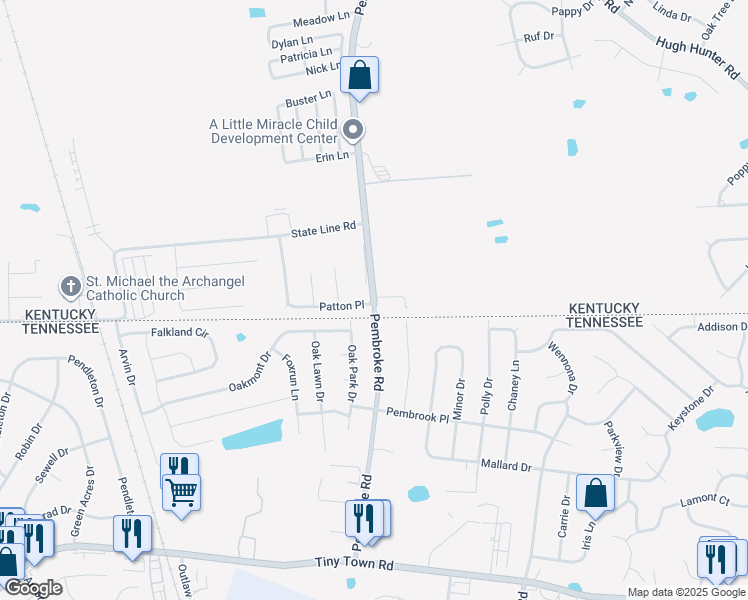 map of restaurants, bars, coffee shops, grocery stores, and more near 1199 Pembroke Oak Grove Road in Oak Grove